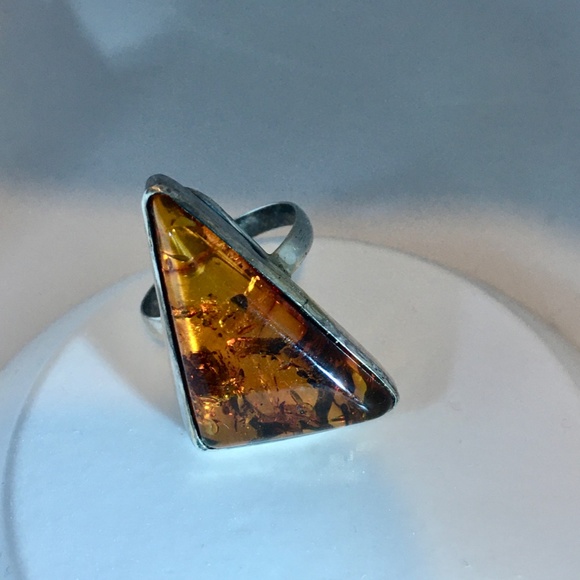 Huge 1.25" Baltic Amber 925 Silver ASYMETRIC Ring Size 7 1/2 Vintage RARE - Picture 2 of 2